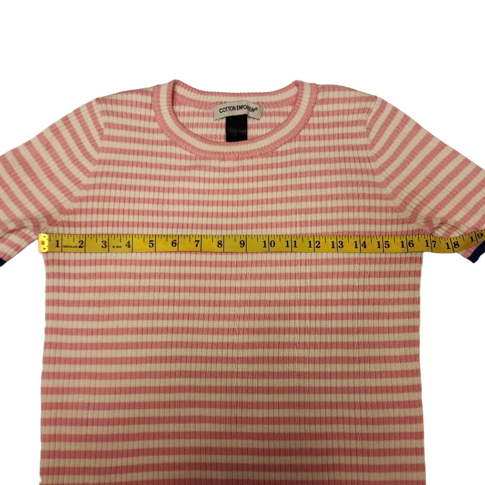 Cotton Emporium Pink and White Stripe Short Sleeve Sweater Size M - Picture 8 of 10